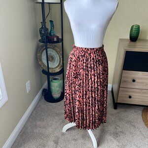Leopard Brown Black Burnt Orange Pleated Skirt